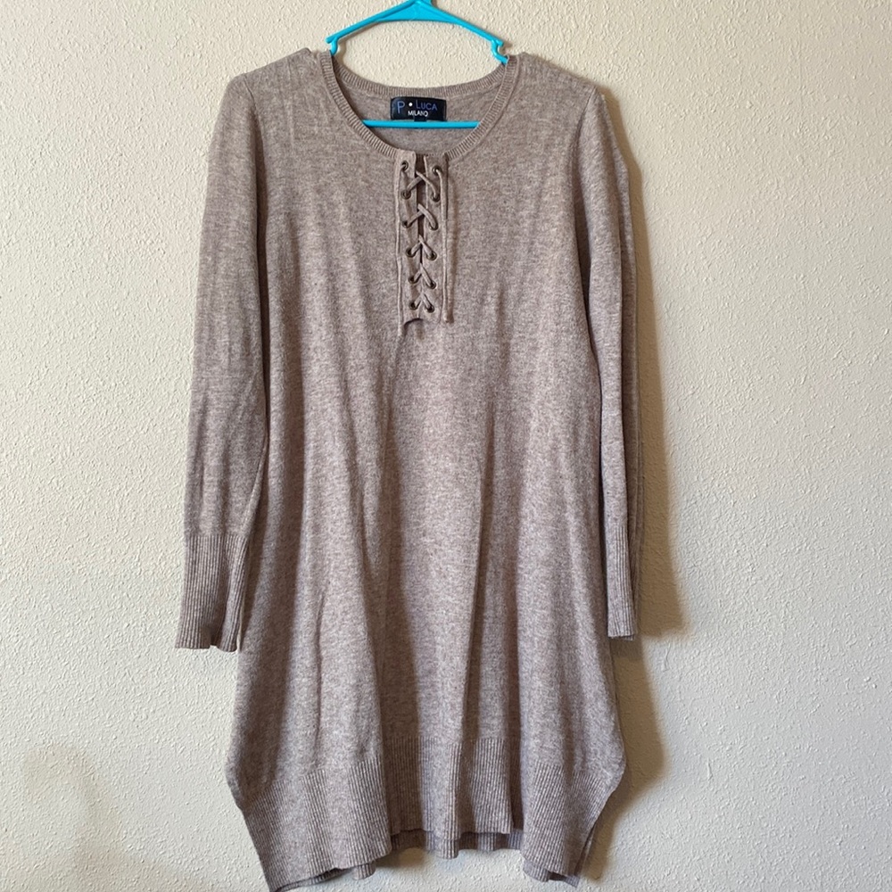 P. Luca Milano tan sweater dress size L wool blend